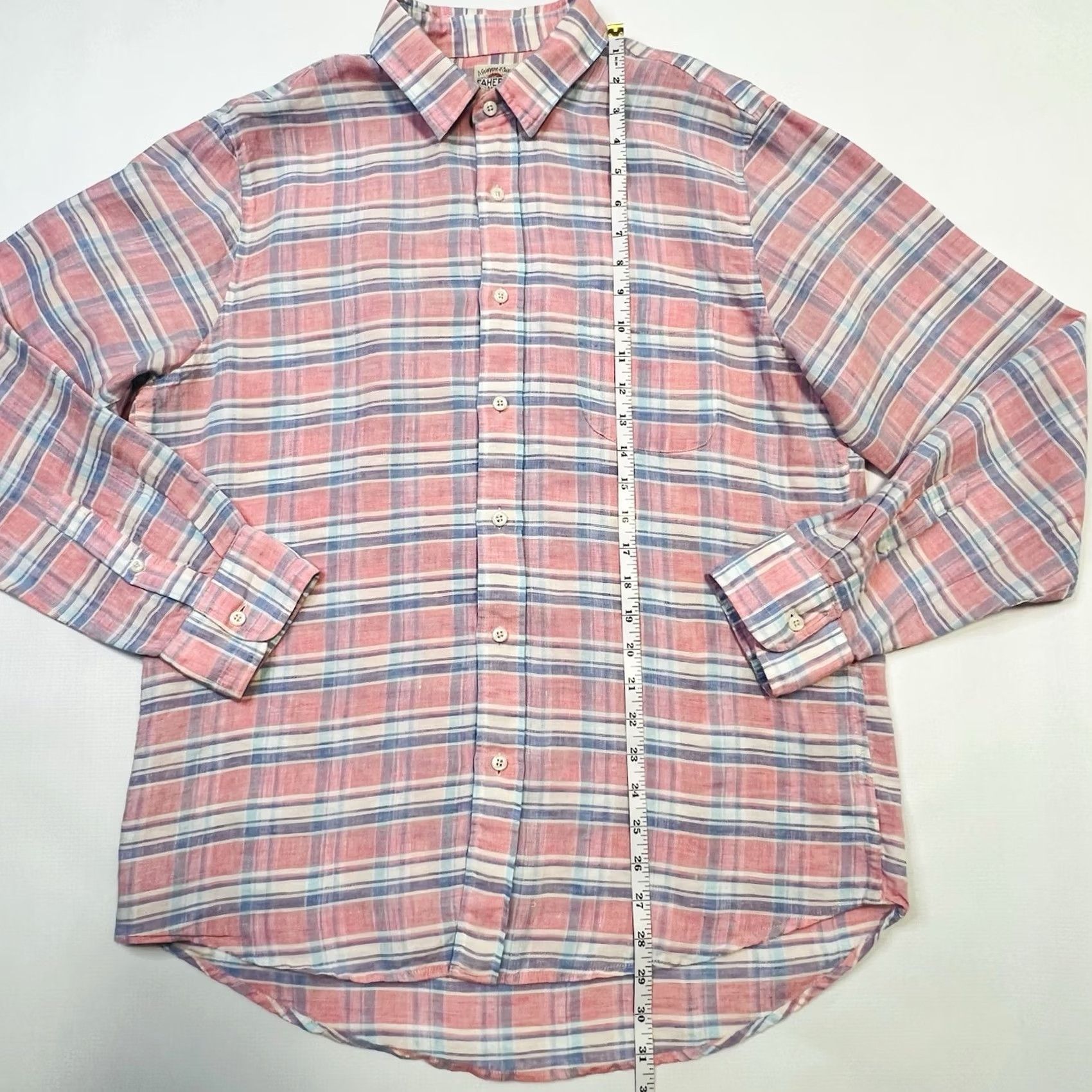 Faherty Faherty Cloud Shirt Mens Large Rose Buffalo Check Blue Pink Plaid Button-Up Size US L / EU 52-54 / 3 - 3 Thumbnail
