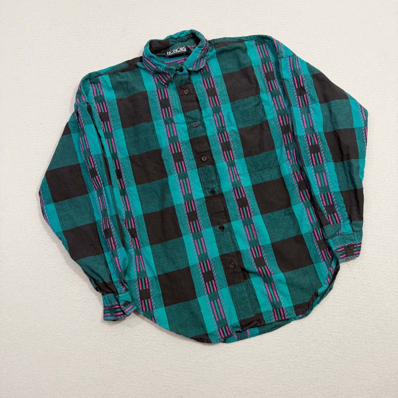 Vintage Vintage Honors Button Up Shirt Size Medium Teal Pink Plaid Size M / US 6-8 / IT 42-44 - 1 Thumbnail