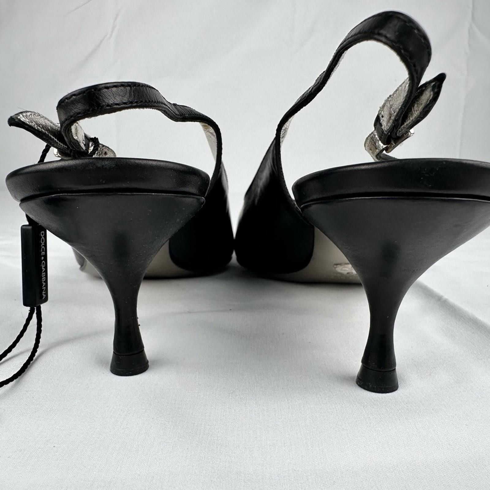 Dolce & Gabbana Vero Cuoio Black Leather Slingback Pumps New EU 39.5 Size US 9 / IT 39 - 3 Thumbnail