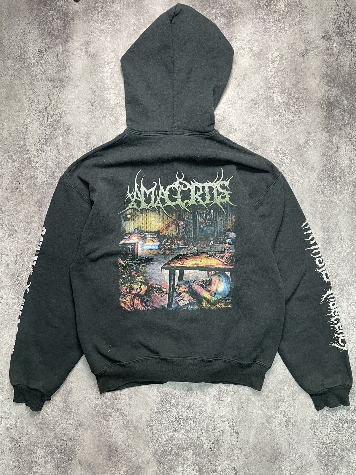 AMAGORTIS VTG Death Metal ARCHIVE HOOD Faded Black Sz L