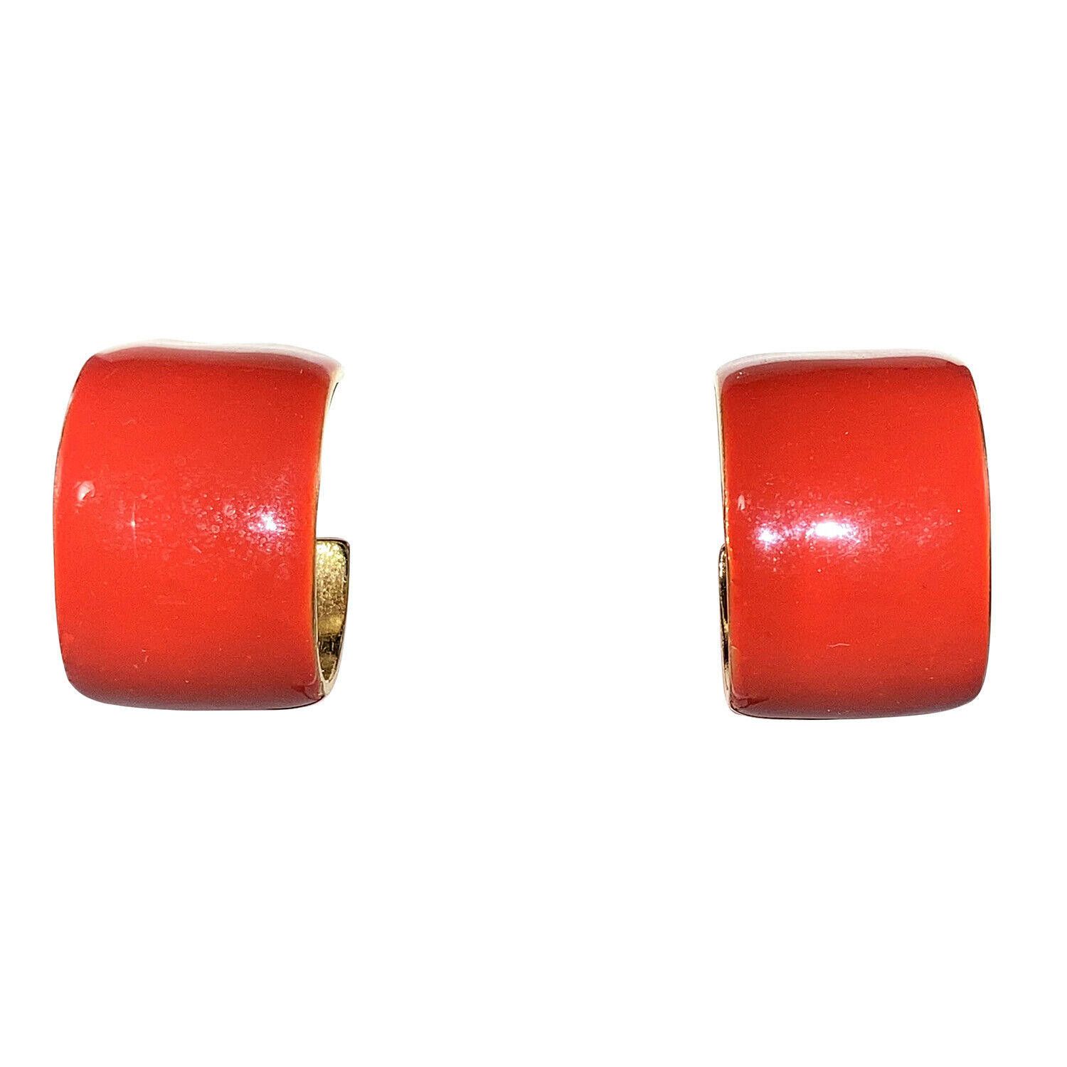 Designer KJL Kenneth Jay Lane Red Enamel Gold Tone Hoop Earrings Size ONE SIZE - 1 Thumbnail