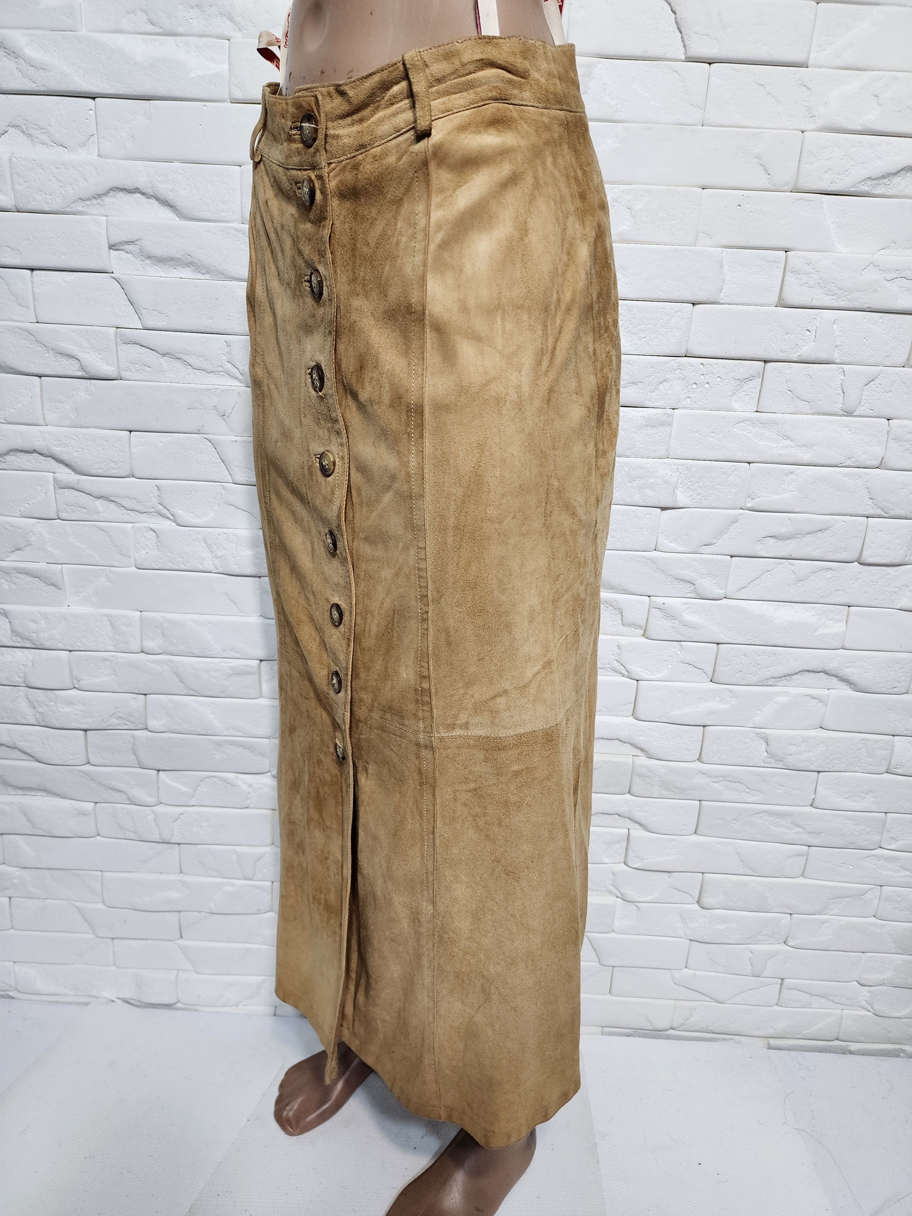 Other Brown Suede Leather Skirt, Plastic Buttons Fasteners Size 28" / US 6 / IT 42 - 2 Thumbnail