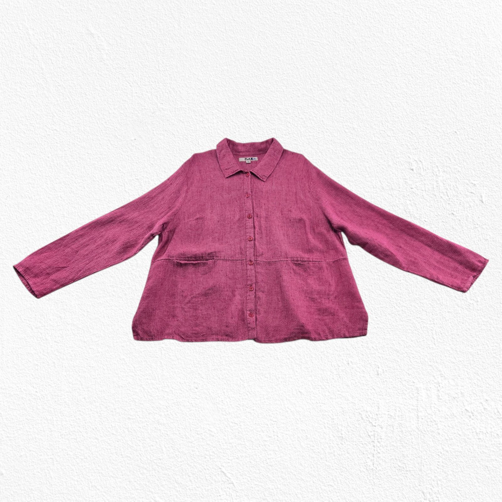 FLAX Y2K Vintage FLAX Linen Herringbone Shirt Size XL Size XL / US 12-14 / IT 48-50 - 3 Thumbnail