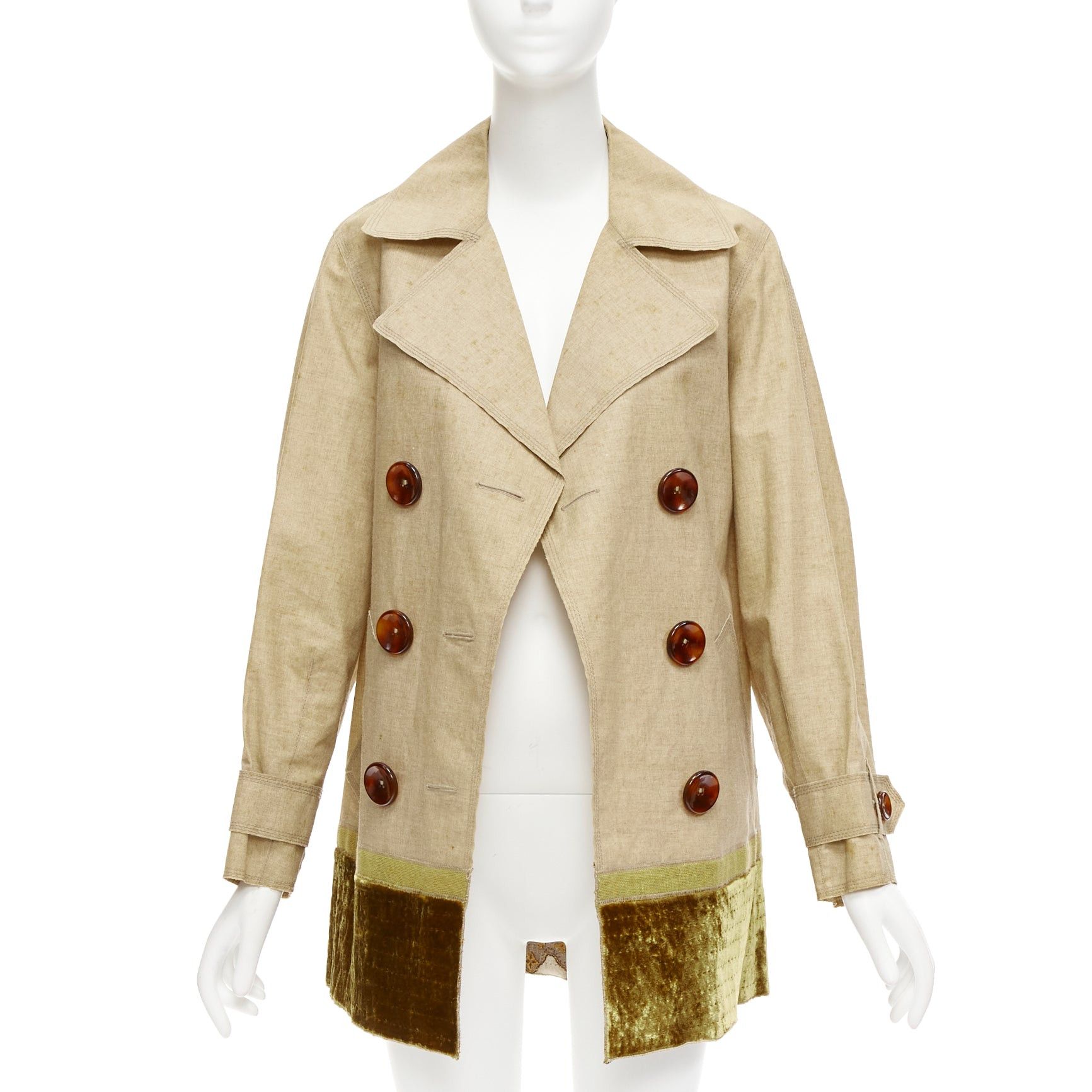 Louis Vuitton LOUIS VUITTON khaki coated linen gold velvet hem double breasted trench coat FR36 S Size S / US 4 / IT 40 - 1 Thumbnail