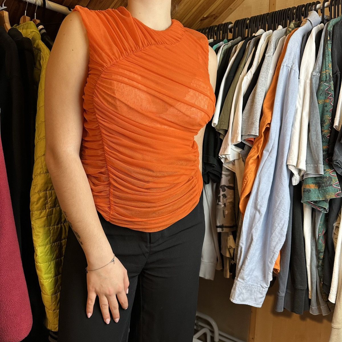 Dries Van Noten Dries Van Noten Ruched Mesh Top Blouses Rare Archival L Size L / US 10 / IT 46 - 2 Thumbnail