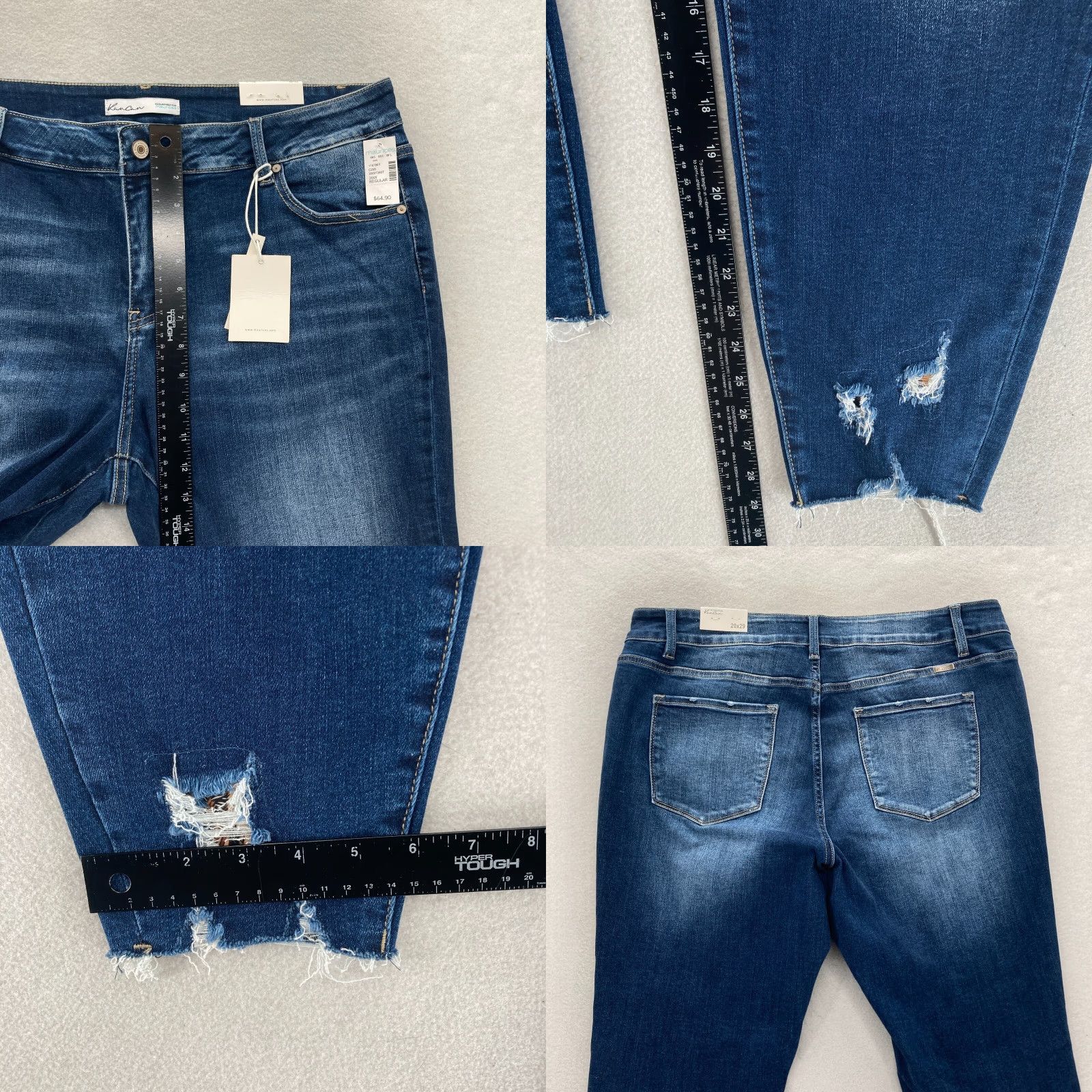 Vintage KanCan Jeans Women's Plus 20 Skinny Dark Leopard Backed Destructed 5-Pocket Denim NWT Blue Dark 29 In Inseam Slim High Rise, NWT Size 42" / US 20 - 8 Thumbnail