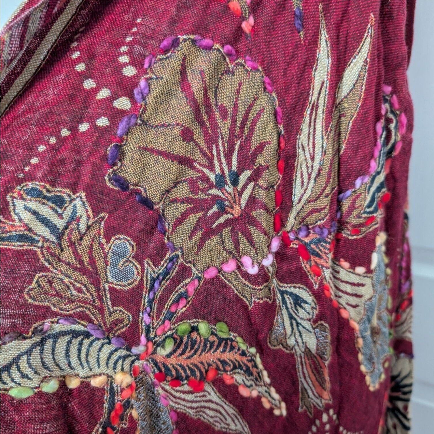 Designer Raj Floral Embroidered Cardigan Womens One Size Red Boho Size ONE SIZE - 3 Thumbnail