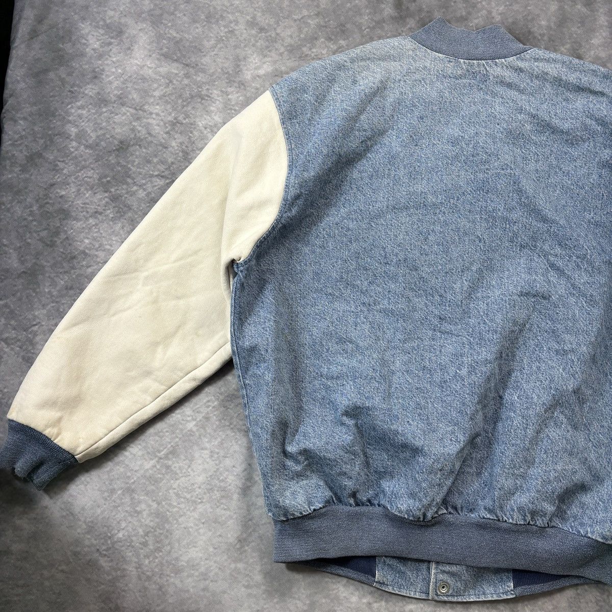 Nike × Vintage 1990s Vintage Nike Bomber Jacket Vintage Denim Jacket Swoosh Size US L / EU 52-54 / 3 - 8 Thumbnail