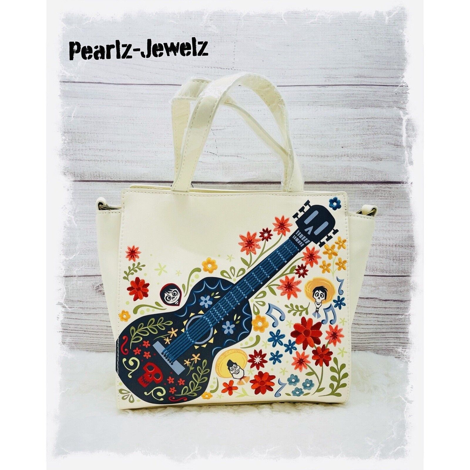 Disney Loungefly Pixar Coco Floral White Handbag Crossbody Purse Bo Size ONE SIZE - 1 Thumbnail