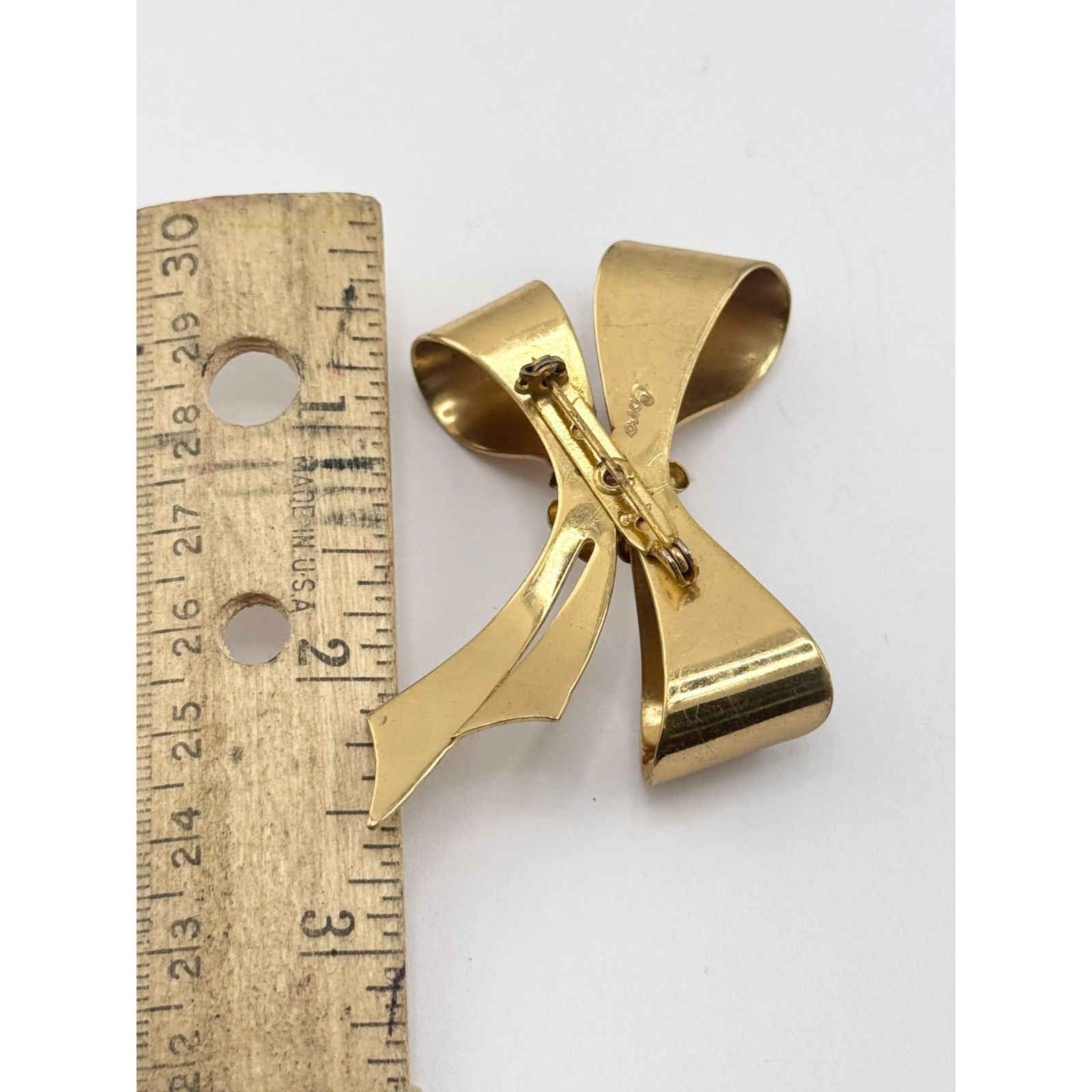 Vintage Stunning Vintage Coro Bow Brooch Gold Tone Rhinestones Sig Size ONE SIZE - 3 Thumbnail