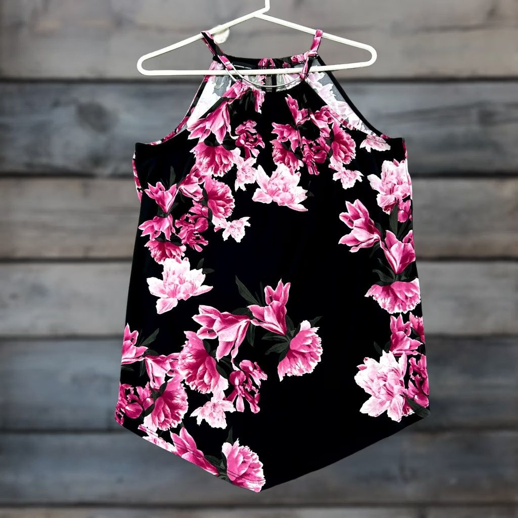 Vintage VINTAGE INC International Concepts Tank Top Womens L Black Pink Floral Print Y2K Size L / US 10 / IT 46 - 1 Thumbnail