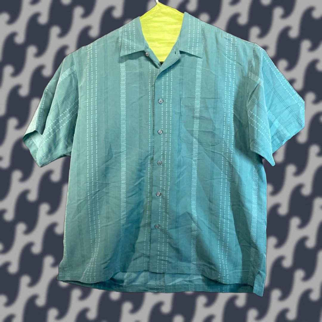 Haggar Haggar Short Sleeve Button Up Shirt Men's Size Large Blue Stripes Size US L / EU 52-54 / 3 - 1 Thumbnail