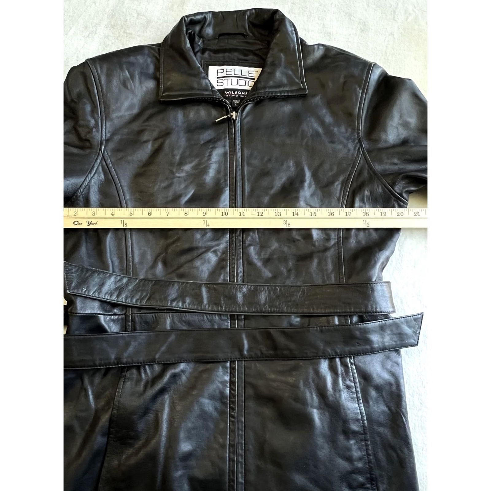 Vintage Pelle Studio Wilsons Leather Trench Coat Womens Large Black Belted Mid Length Size L / US 10 / IT 46 - 5 Thumbnail