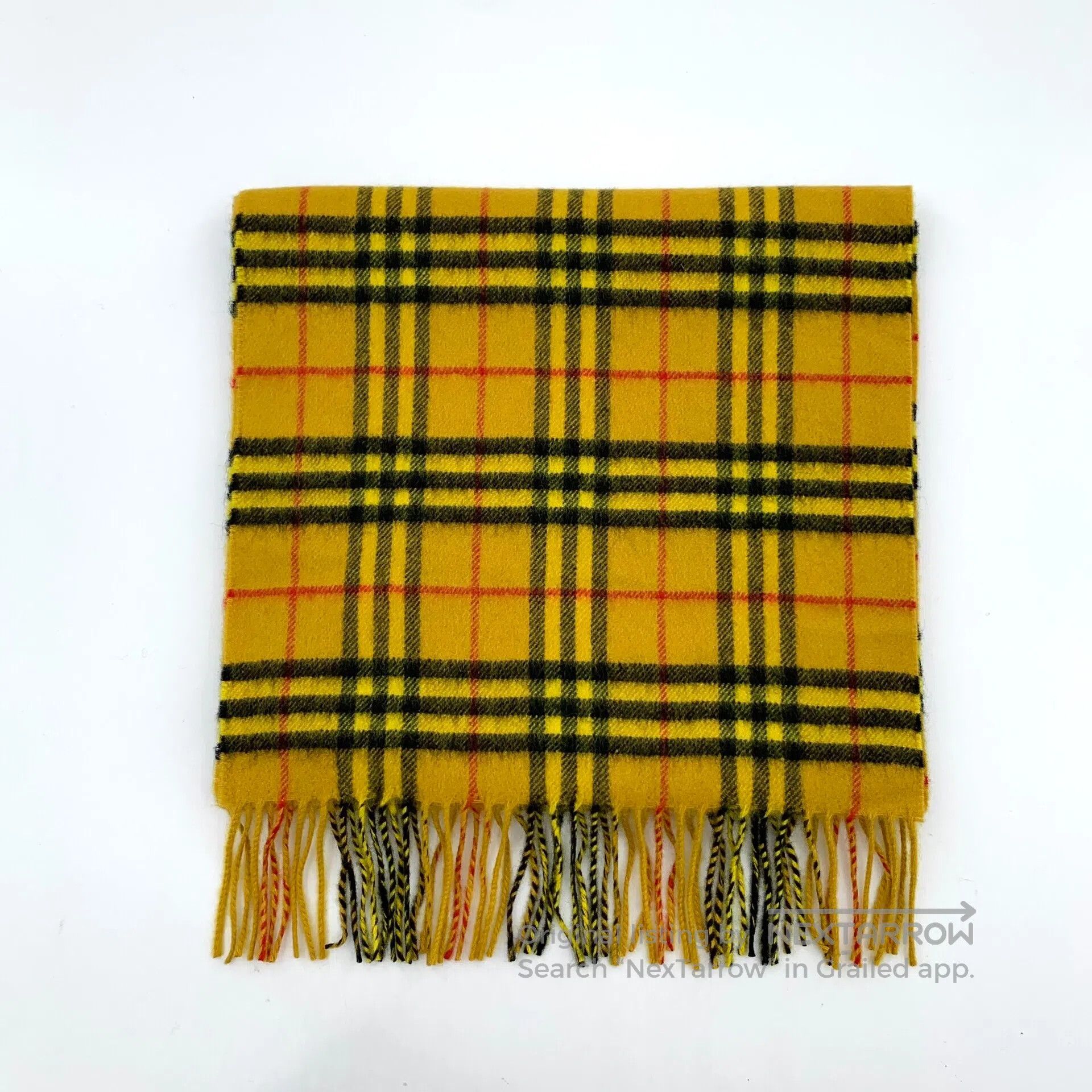 Burberry Burberry Yellow Plaid Cashmere Fringe Scarf| Size ONE SIZE - 1 Thumbnail