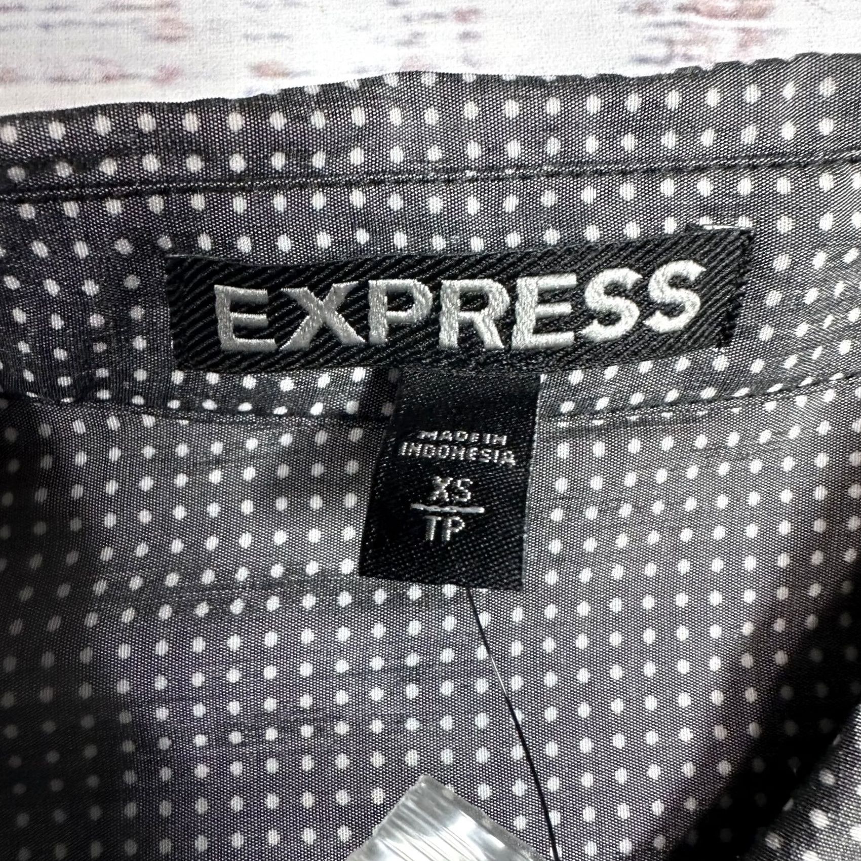 Express VINTAGE Express Shirt Womens XS Gray Polka Dot Long Sleeve Roll Tab Button Up NWT Size XS / US 0-2 / IT 36-38 - 4 Thumbnail