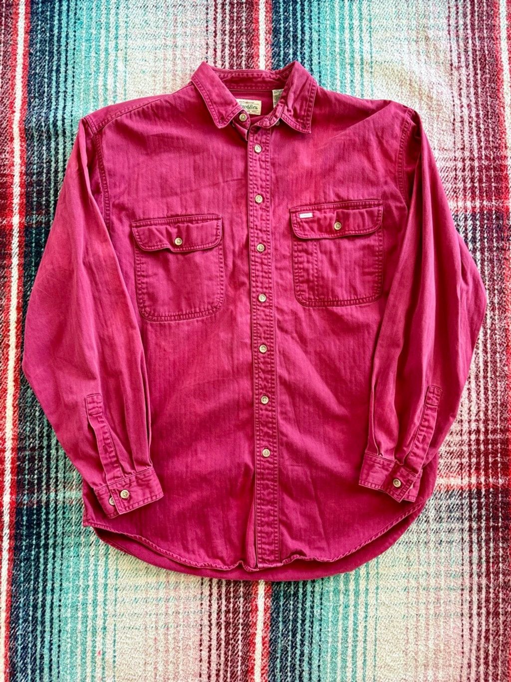 St. Johns Bay 90s St. John’s Bay Red Herringbone Sun-faded Work Shirt XL Size US XL / EU 56 / 4 - 1 Thumbnail