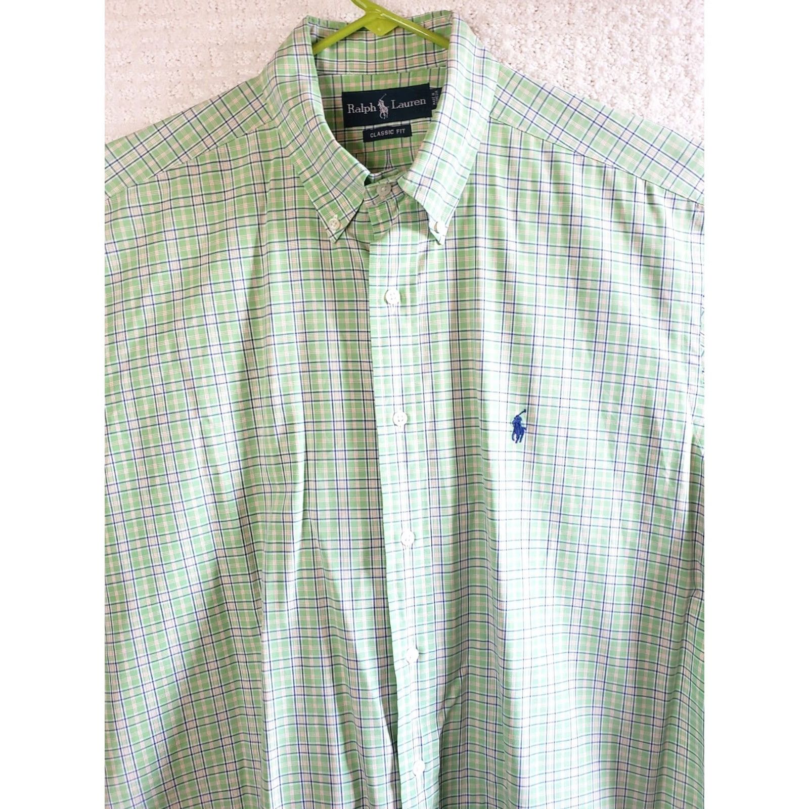 Ralph Lauren Ralph Lauren Men's L Custom Fit Green Plaid Short Sleeve Button-Up Cotton Shirt Size US L / EU 52-54 / 3 - 3 Thumbnail