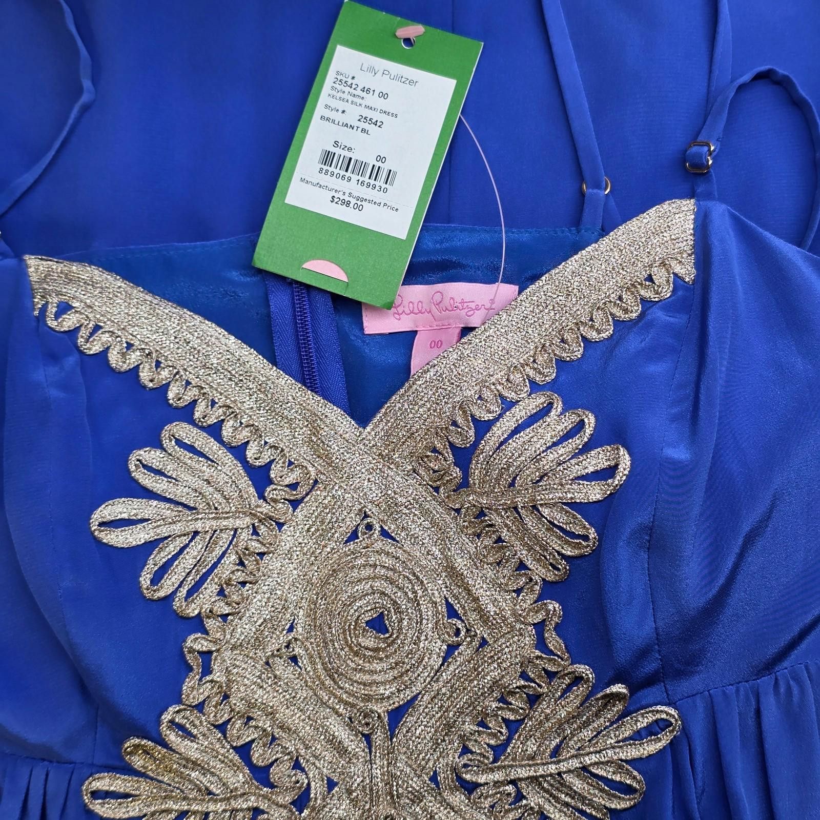 NWT Lilly Pulitzer Silk Maxi Dress Blue Gold Size 00 Formal -  www.ice4pros.com.br