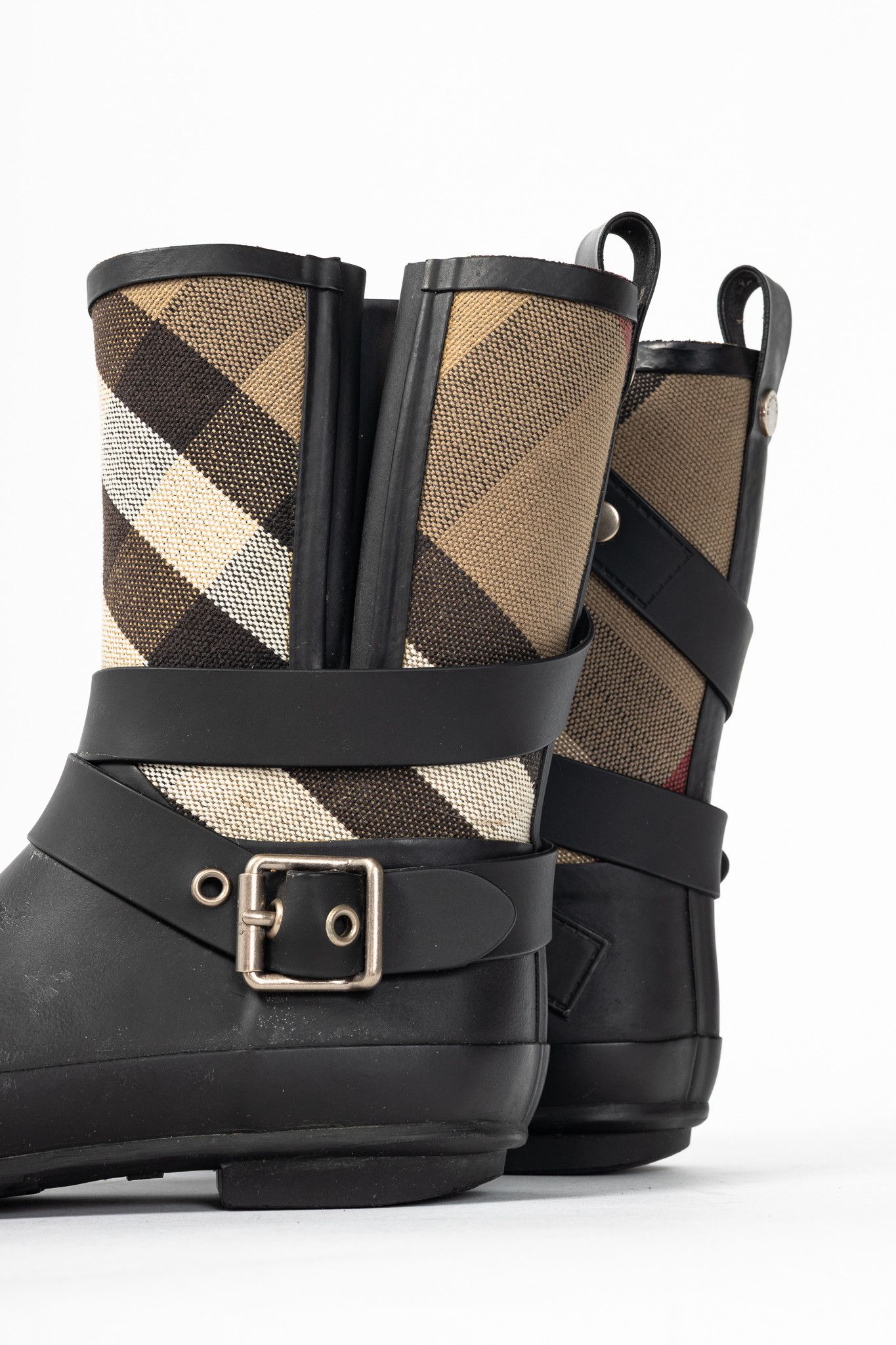 Burberry Burberry Holloway Canvas Check Rubber Mid-Biker Rain Boots Size US 6.5 / IT 36.5 - 9 Thumbnail