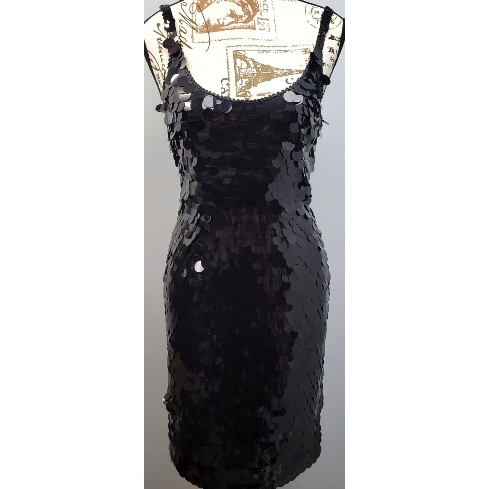 Vintage Rampage Paris Bodycon Dress Women M Black Sequin Embellished Scoop Neck Backless Size M / US 6-8 / IT 42-44 - 2 Thumbnail