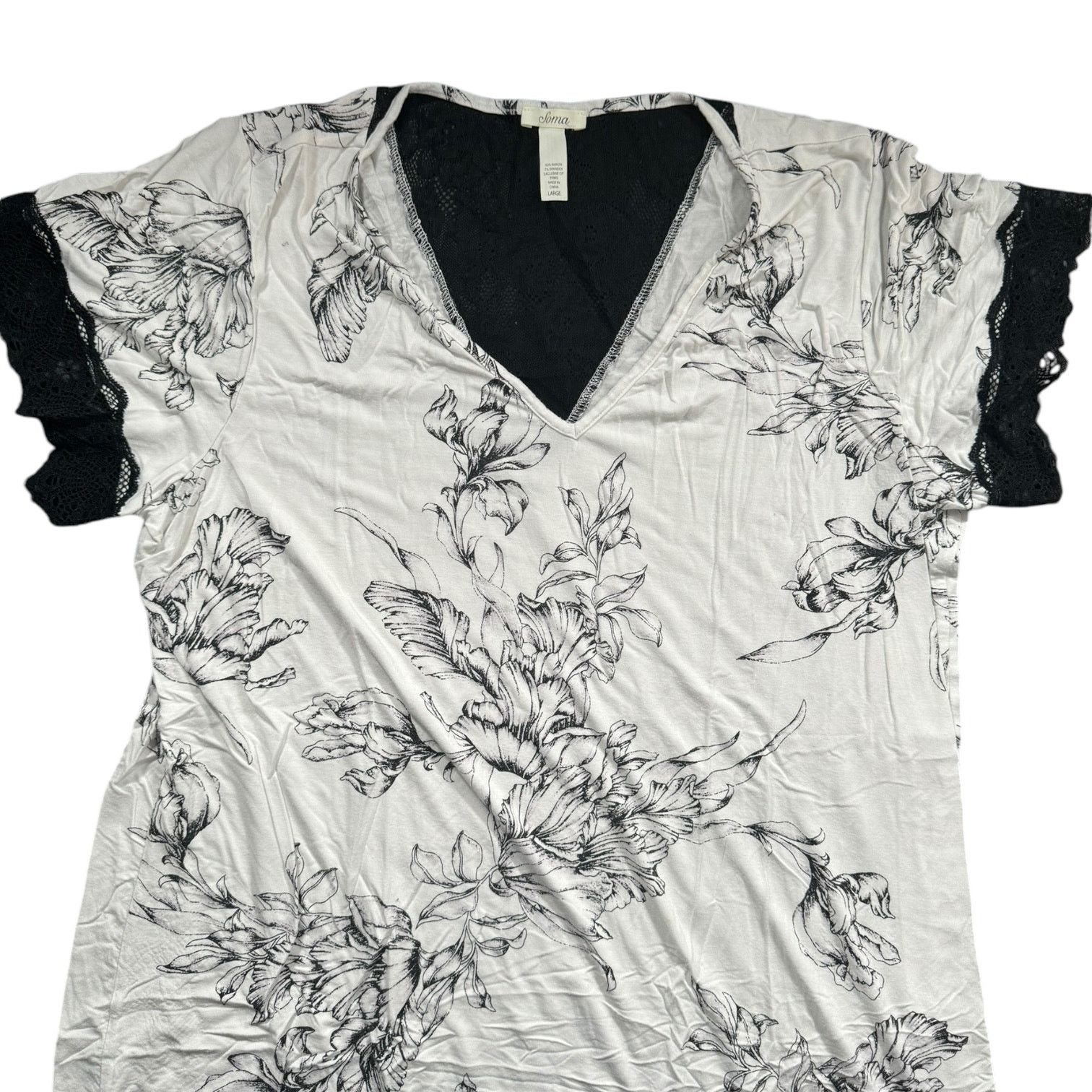 Other Soma White T Shirt with Irises and Floral Lace Accents Large Size L / US 10 / IT 46 - 1 Thumbnail