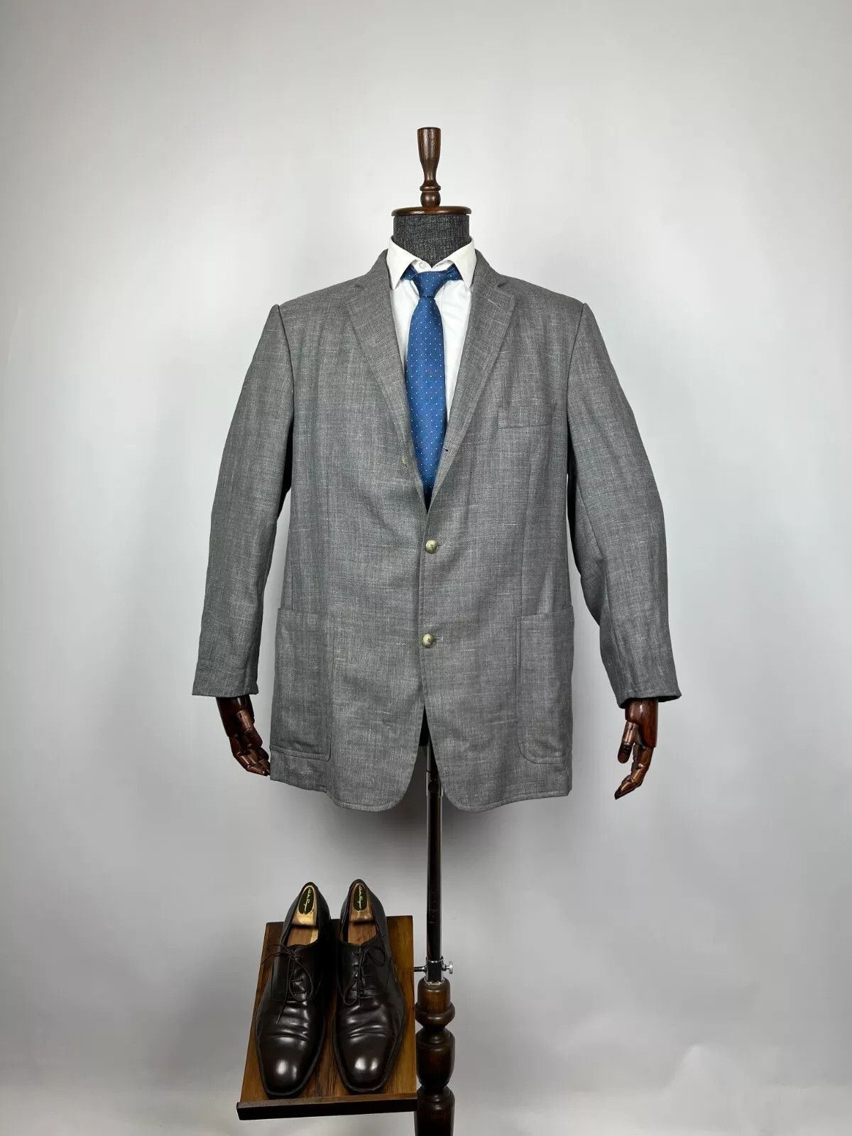 Burberry Burberry London Men's Grey Half Lined Wool Linen Silk Blazer Size 46R - 1 Thumbnail