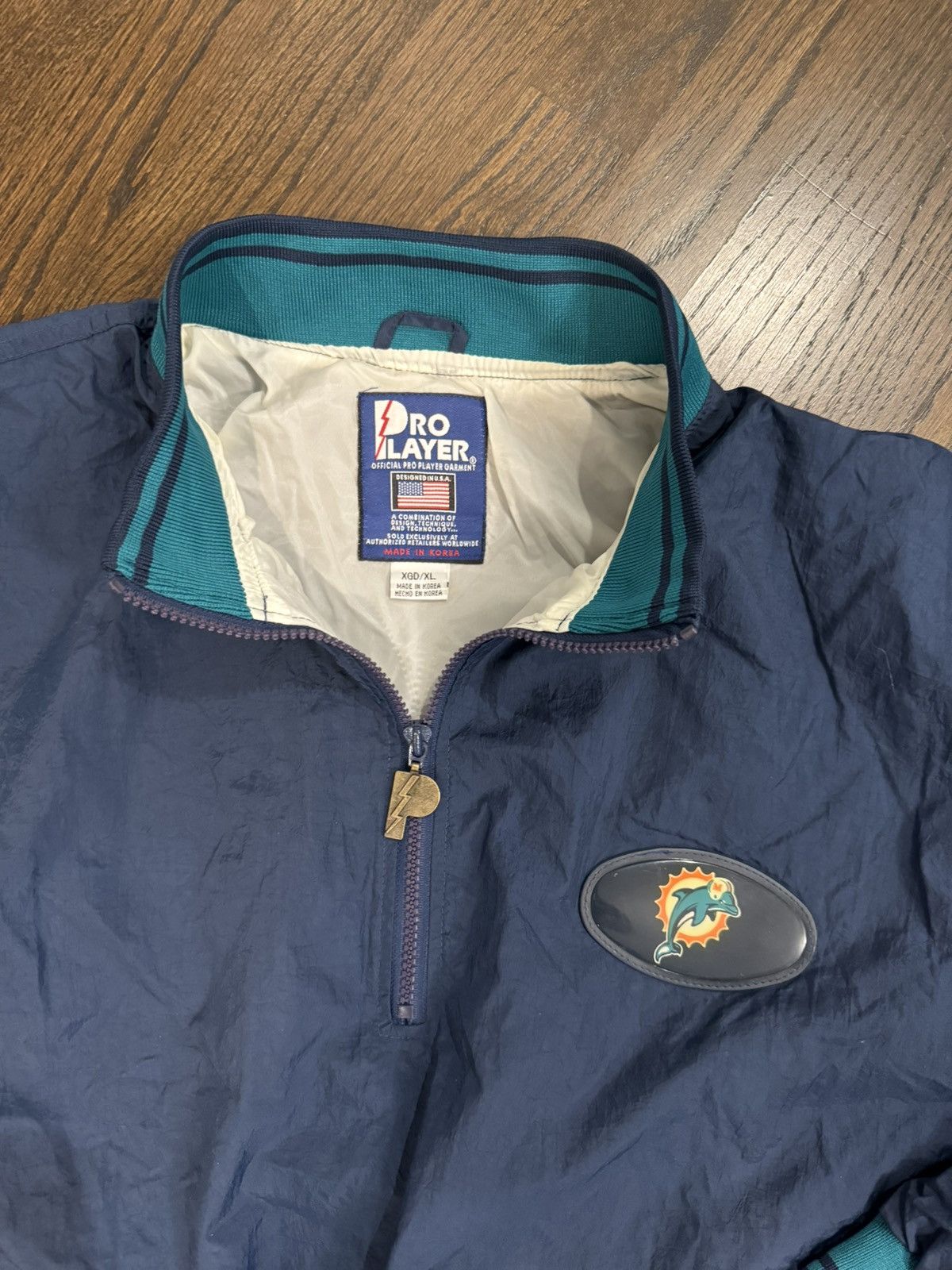 Pro Player × Vintage Vintage 90s Pro Player Miami Dolphins Quarter Zip Jacket Size US XL / EU 56 / 4 - 2 Thumbnail