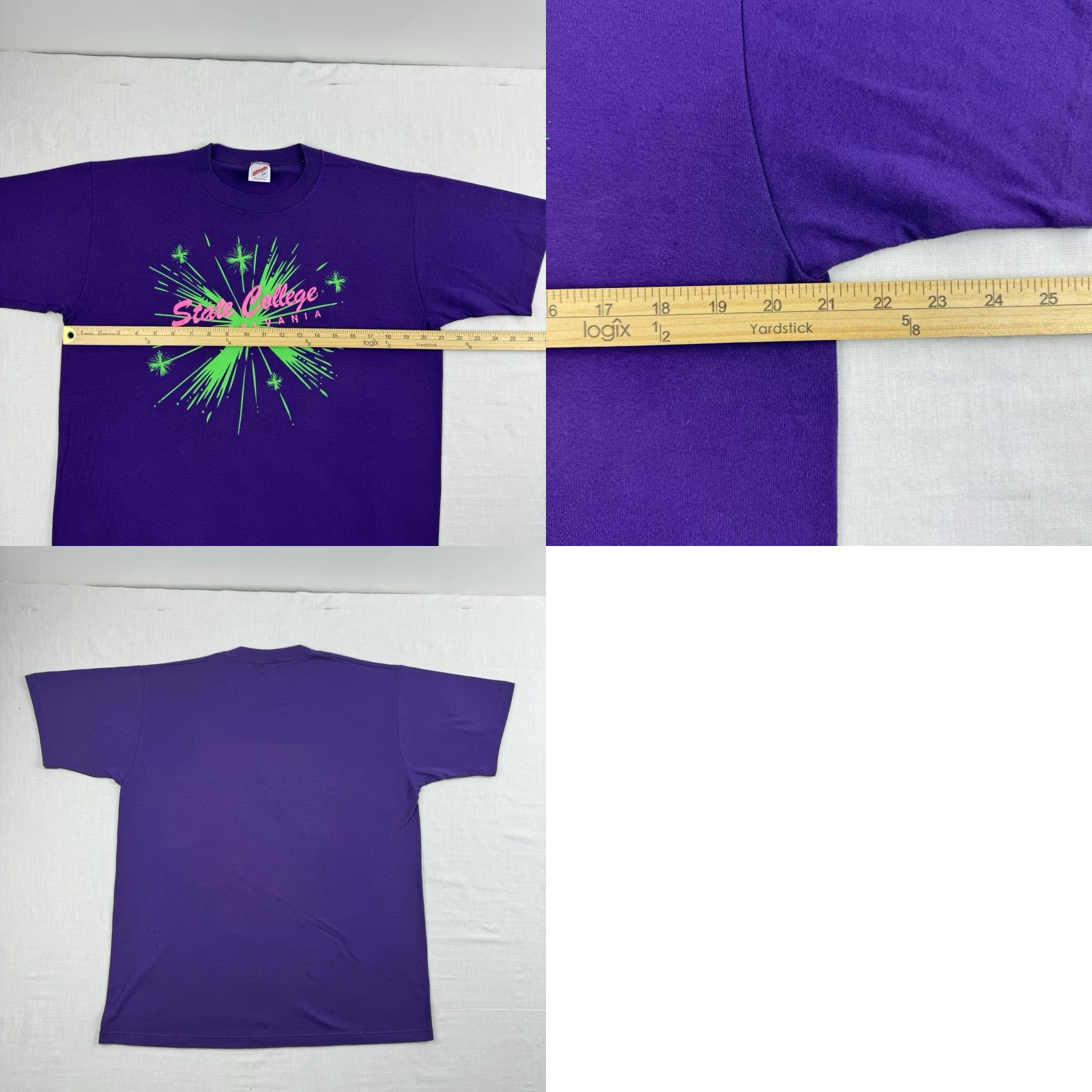 Jerzees VINTAGE Jerzees T-Shirt State College Pennsylvania Adult Large Purple Puff Print School 90s University Mens Size US L / EU 52-54 / 3 - 8 Thumbnail
