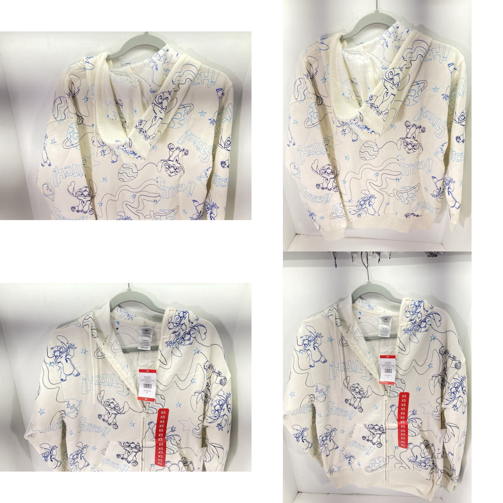 Disney Disney Stitch Hoodie Sweatshirt Women XS Ivory Full Zip AOP Embroidered NWT Size XS / US 0-2 / IT 36-38 - 9 Thumbnail