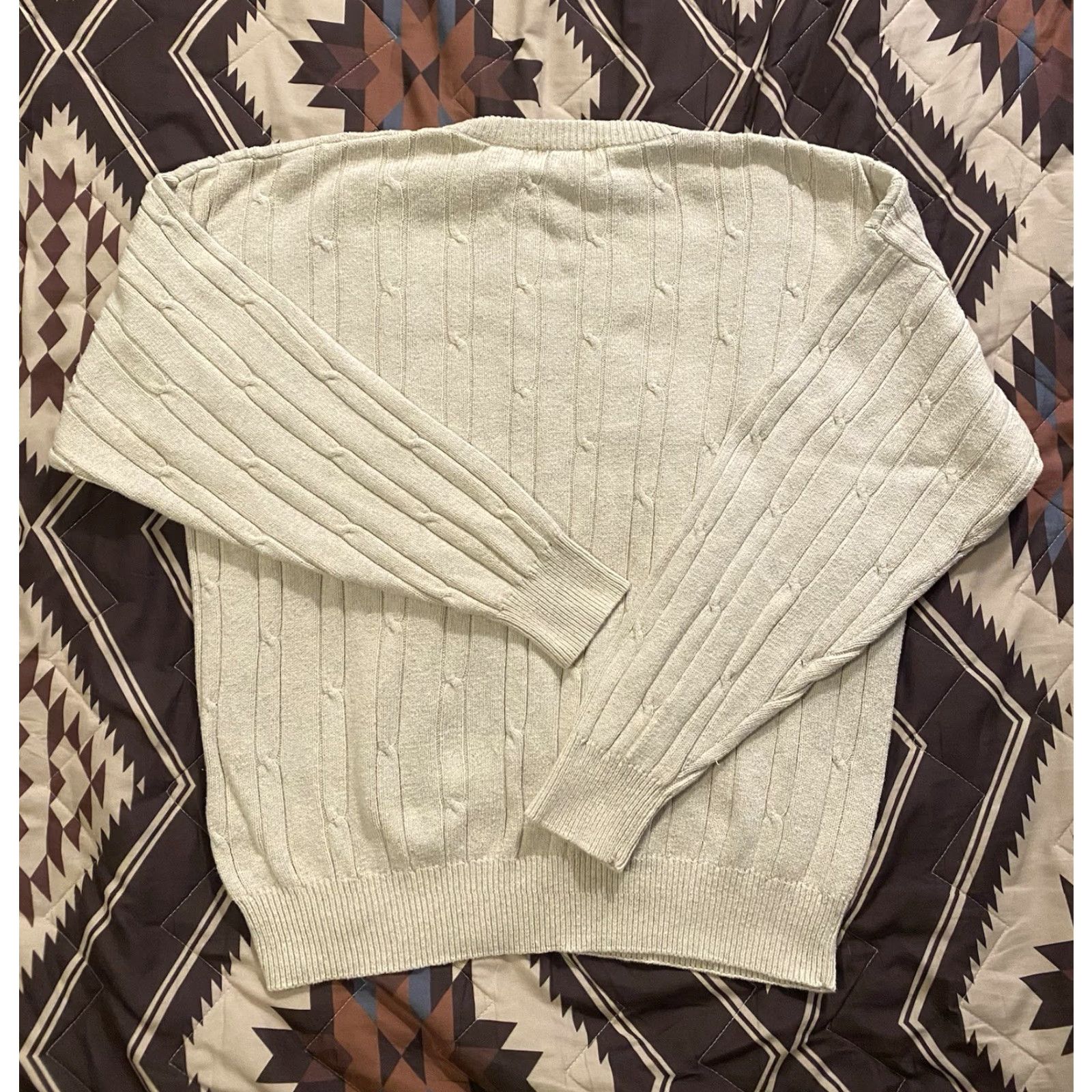 Nautica VINTAGE Nautica Cable-Knit Sweater Cotton & Linen Blend Ivory XL Men’s Crew Neck Long Sleeve Embroidered Logo 90s Preppy Classic Fit Pullover Size US XL / EU 56 / 4 - 2 Thumbnail
