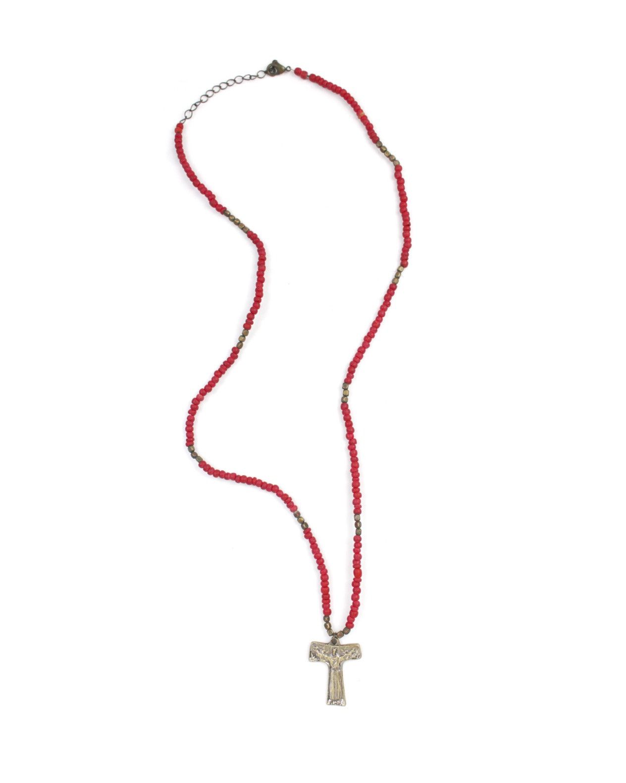 Vintage 1990S ST. FRANCIS TAU CROSS RED BEAD ROSARY NECKLACE Size ONE SIZE - 3 Thumbnail