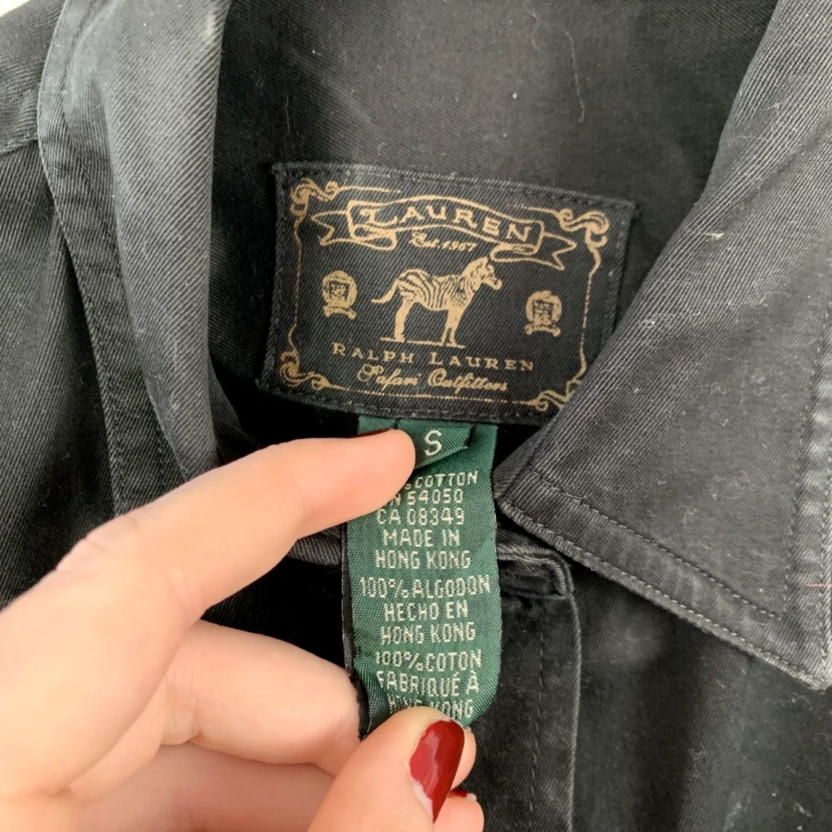 Ralph Lauren VINTAGE? (No) Lauren Ralph Lauren Button-Up Shirt Black Cotton Safari Shirt Top Womens S Long Sleeve - Note: Do not include question. Size S / US 4 / IT 40 - 5 Thumbnail