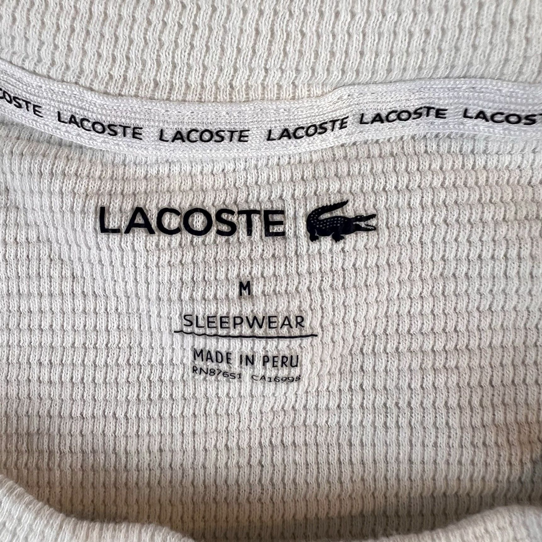 Lacoste Lacoste Shirt Thermal Waffle Knit Mens M White Sleepwear Long Sleeve Crew Neck Cotton Knit Pullover Sleepshirt Regular Size US M / EU 48-50 / 2 - 4 Thumbnail