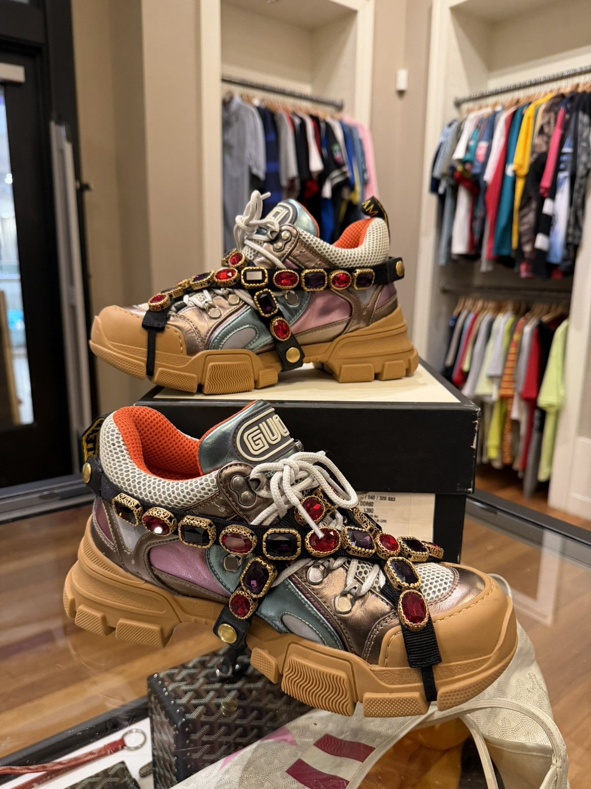Gucci Gucci Flashtrek Rhinestone Sneaker - Muli Patent Size US 6 / EU 39 - 3 Thumbnail