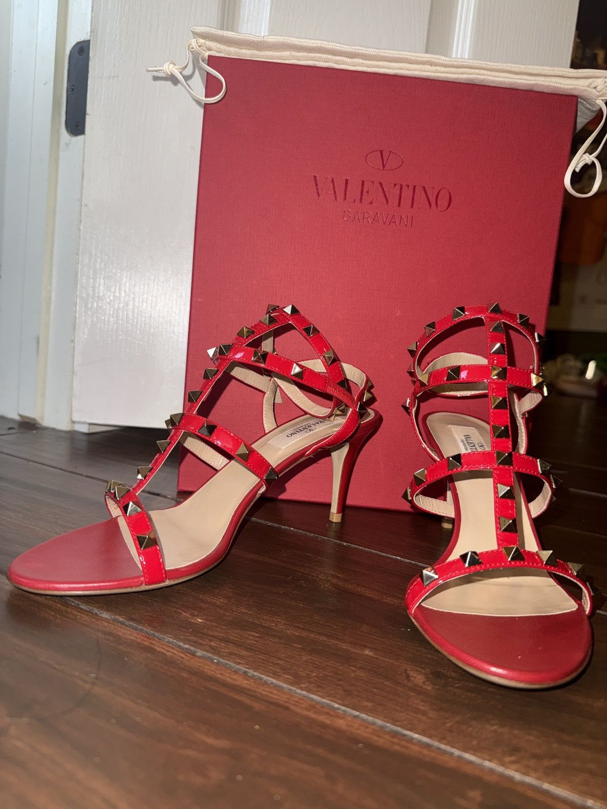 Valentino Valentino Garavani Red Patent Rockstud Sandals Size US 8 / IT 38 - 1 Thumbnail