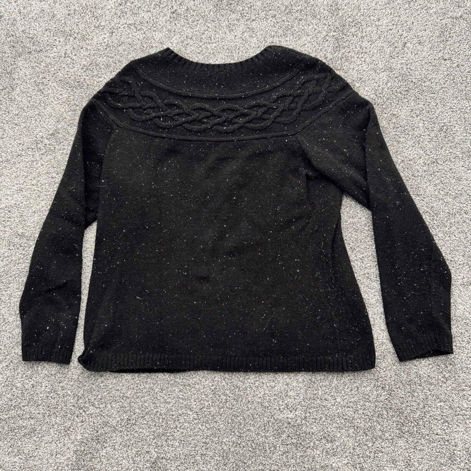Other Talbots Sweater M Petite Black Cable Knit Speckled Academia Size M / US 6-8 / IT 42-44 - 8 Thumbnail