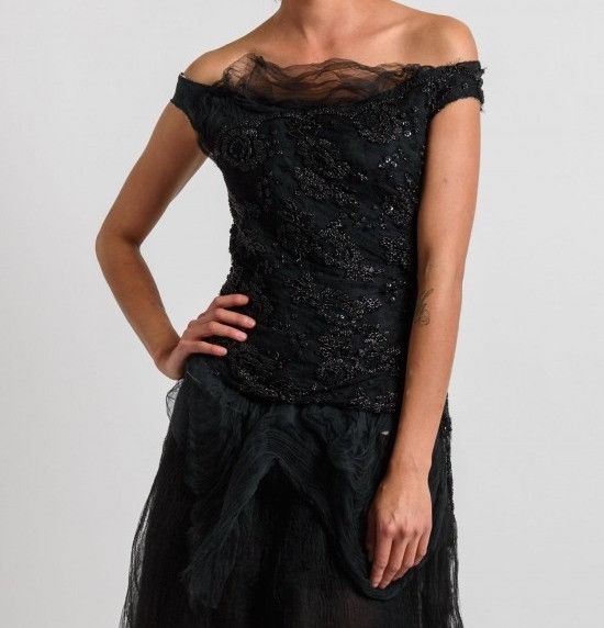 Marc Le Bihan $1875 Marc Le Bihan Silk Beaded Lace Detail Crop Top Size M / US 6-8 / IT 42-44 - 1 Thumbnail