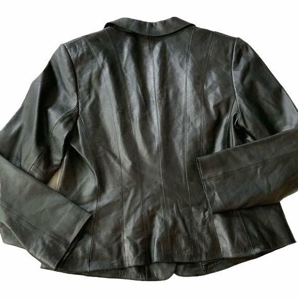 Jones New York Jones New York Genuine Leather Jet Black Chic Blazer Size XL / US 12-14 / IT 48-50 - 8 Thumbnail