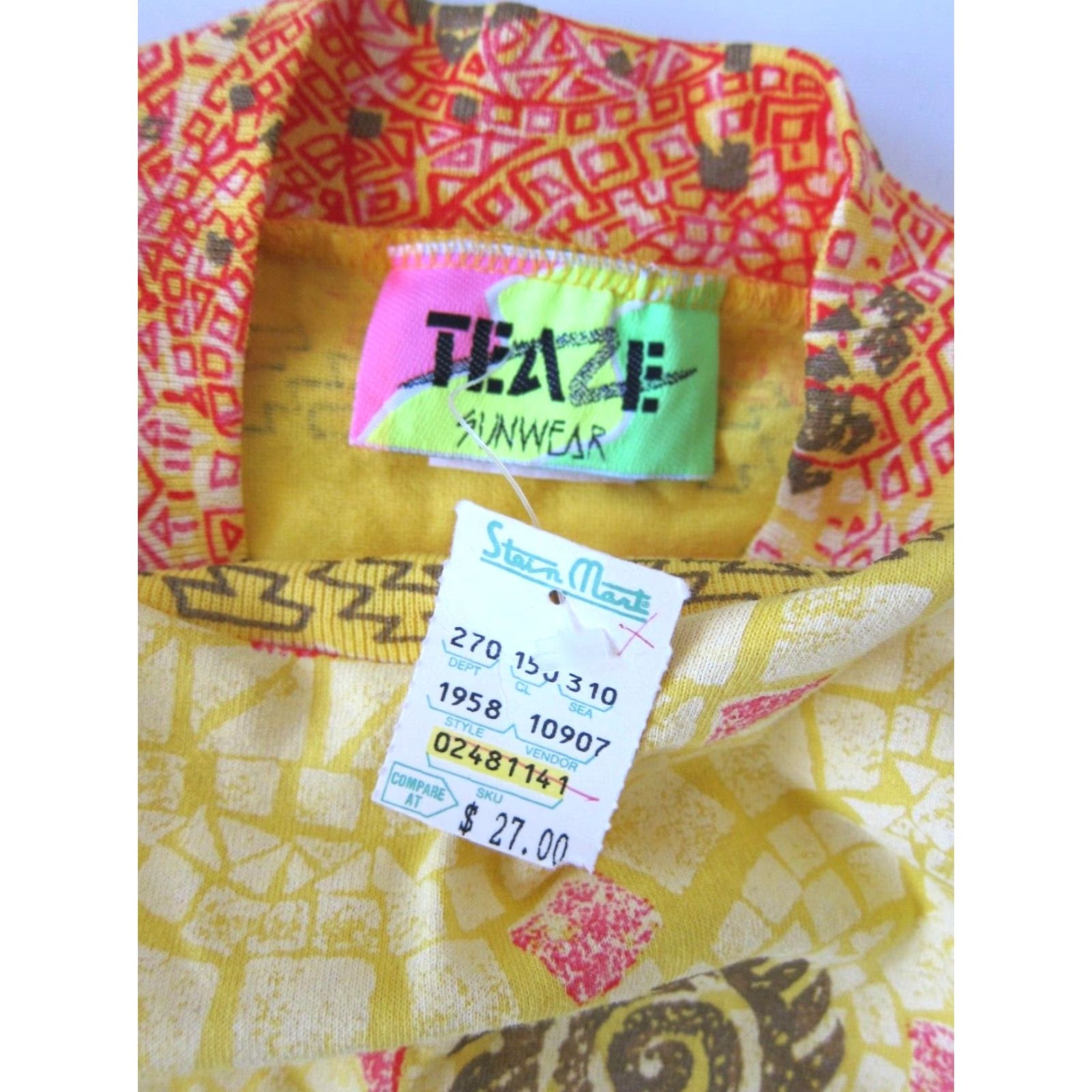Pinko VINTAGE Teaze Blouse Shirt M-L Mock Neck Long Sleeve Top Womens Tunic Yellow 90s NWT Sunwear Geometric Cotton 80s Style Size M / US 6-8 / IT 42-44 - 3 Thumbnail