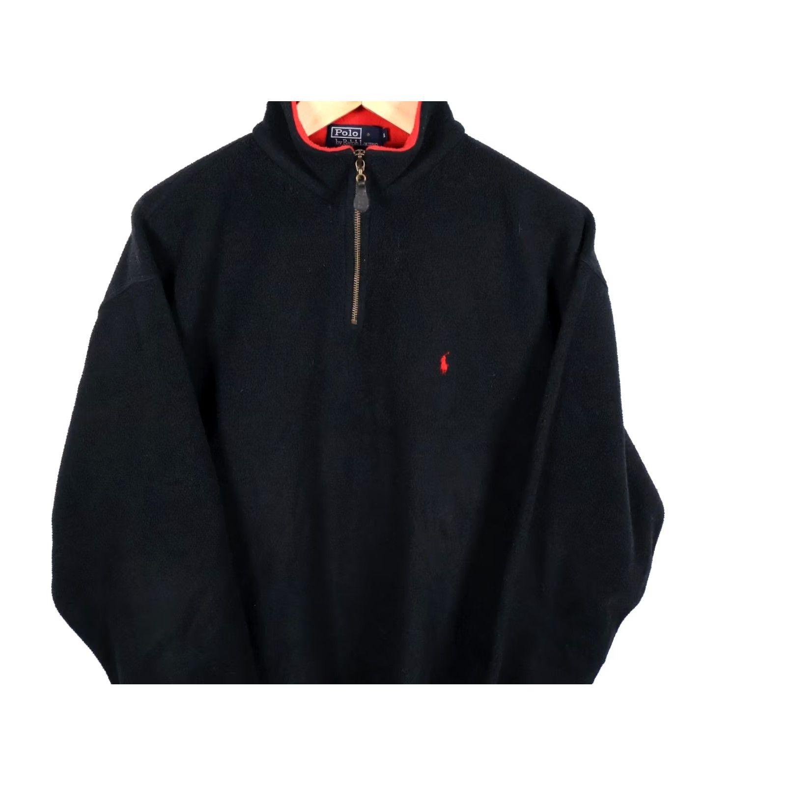 Polo Ralph Lauren VINTAGE Polo Ralph Lauren Fleece Jacket Shirt XL Black Red 1/4 Zip Mock Neck Mens Size US XL / EU 56 / 4 - 4 Thumbnail
