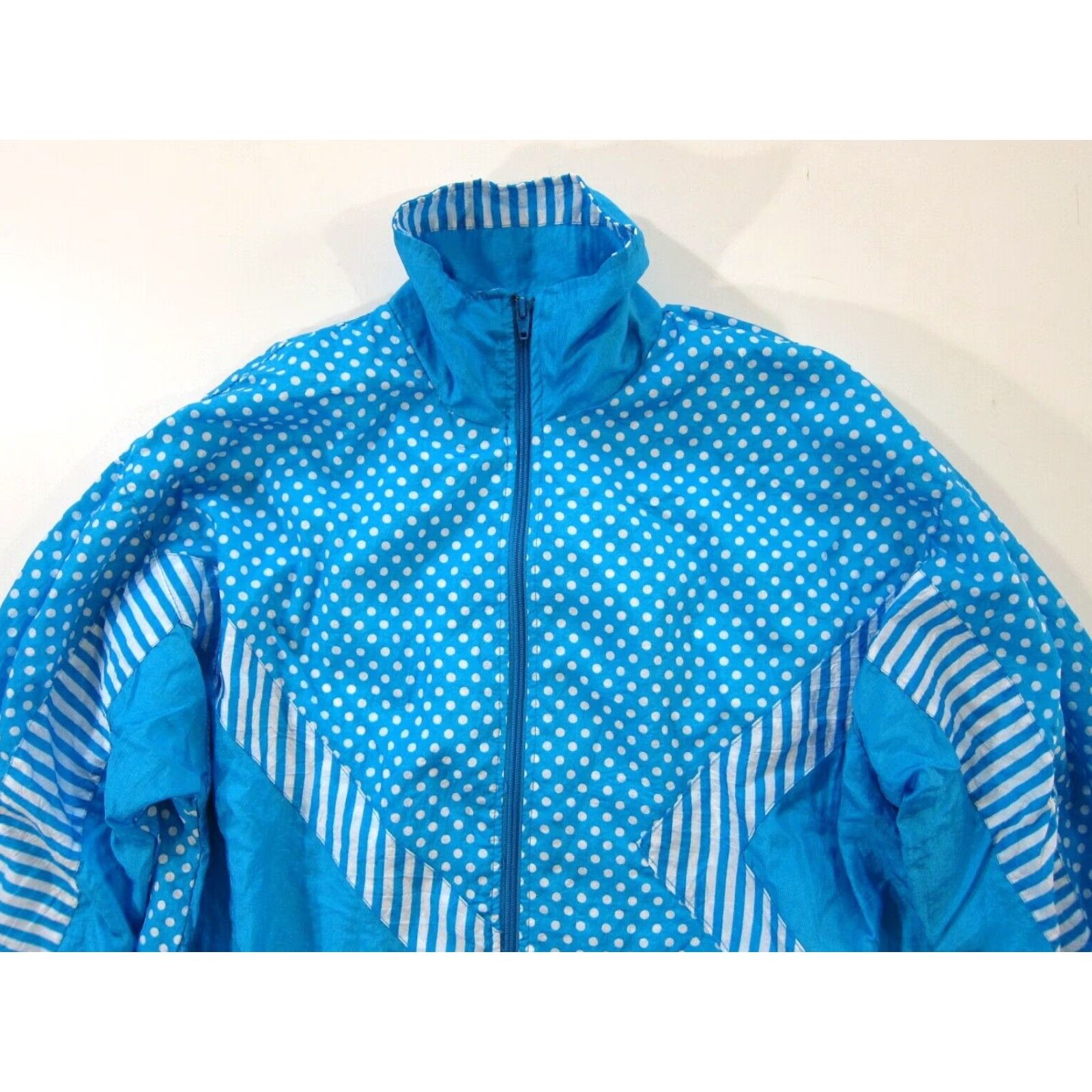 Blair VINTAGE Blair Boutique Blue White Polka Dot Retro Full Zip Windbreaker Jacket M Size M / US 6-8 / IT 42-44 - 7 Thumbnail