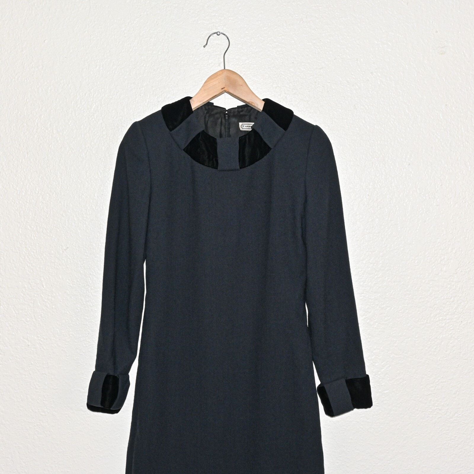 Vintage 90s Carolina Herrera Long Sleeve Dress Wool Charcoal