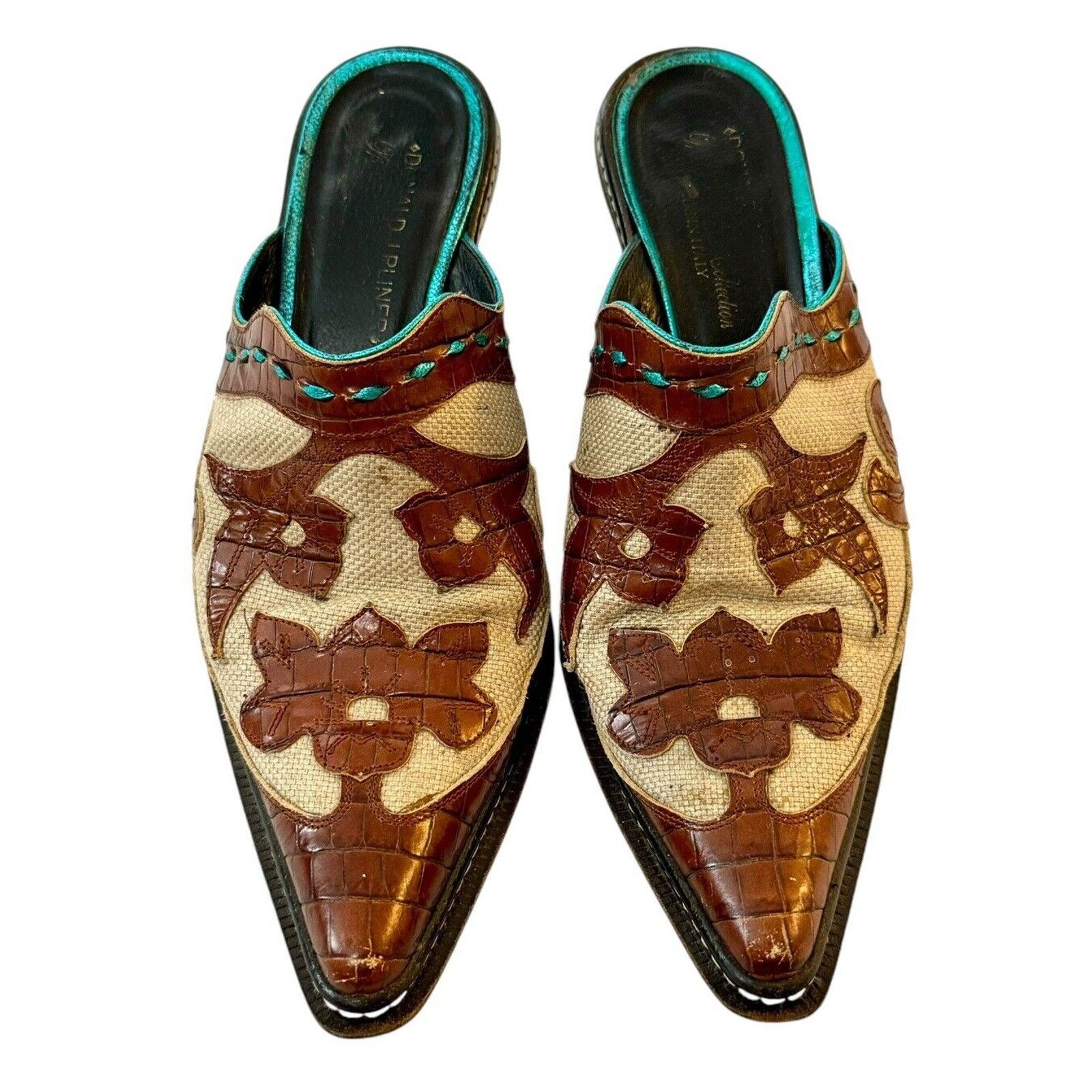 DONALD J. PLINER Juno Leather Brown Western Italian Mules 7M