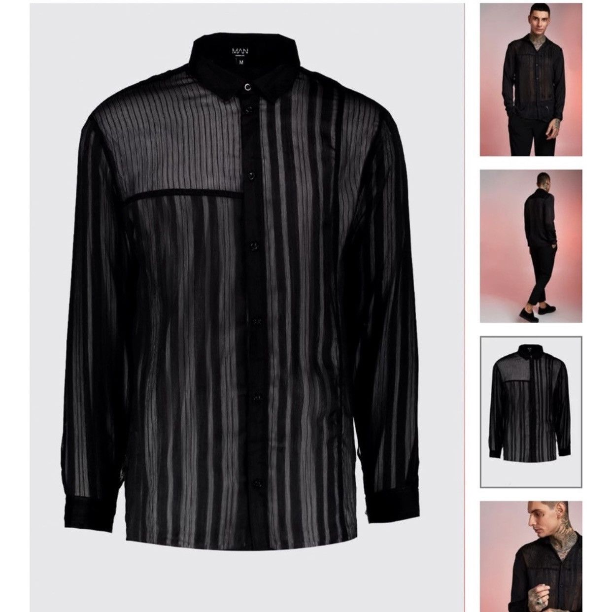 Boohoo BoohooMan Semi Sheer Stripe Shirt Size US XS / EU 42 / 0 - 7 Thumbnail