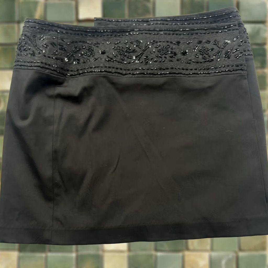 Express VINTAGE EXPRESS Black Beaded Waist Wrap Skirt Cotton Blend Washable 9/10 Womens Size 32" / US 10 / IT 46 - 1 Thumbnail