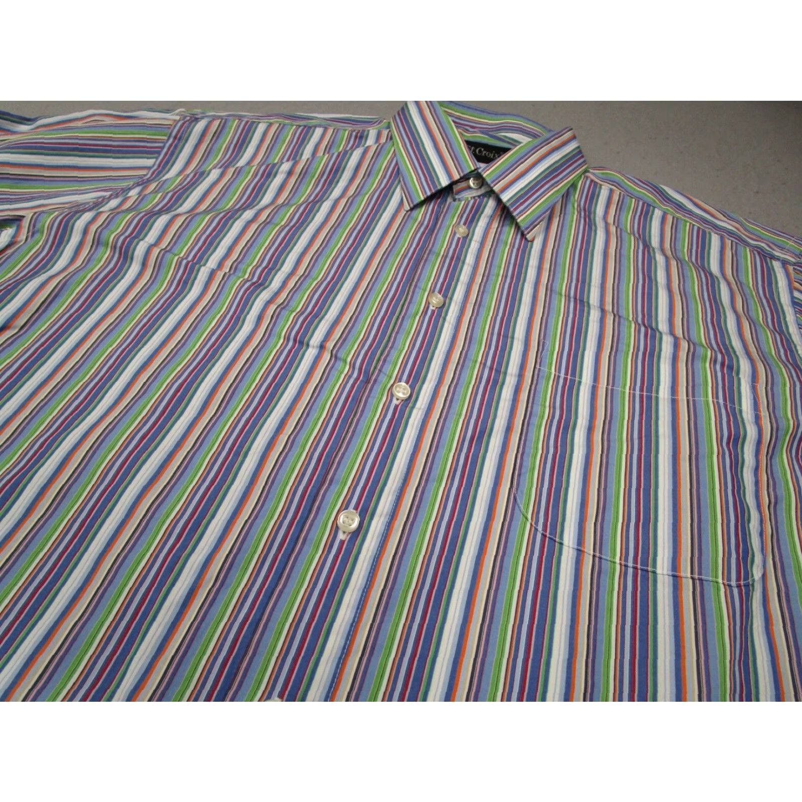Vintage St. Croix Mens Blue Striped Long Sleeve Dress Shirt XL Cotton Made in Italy Size 46R - 2 Thumbnail