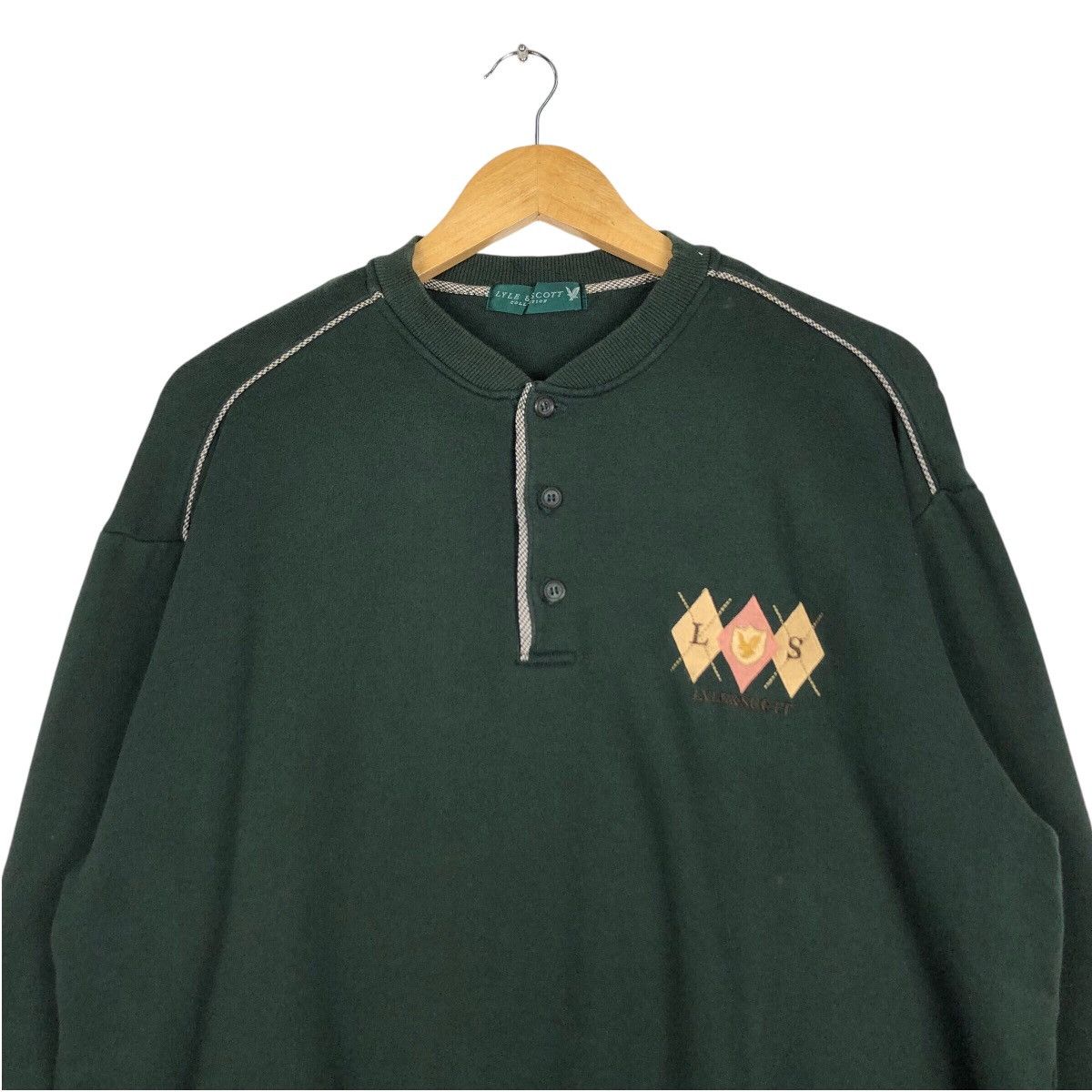 Lyle & Scott × Vintage Vintage Lyle & Scott Sweatshirt Jumper Button Up Green M Size US M / EU 48-50 / 2 - 2 Thumbnail