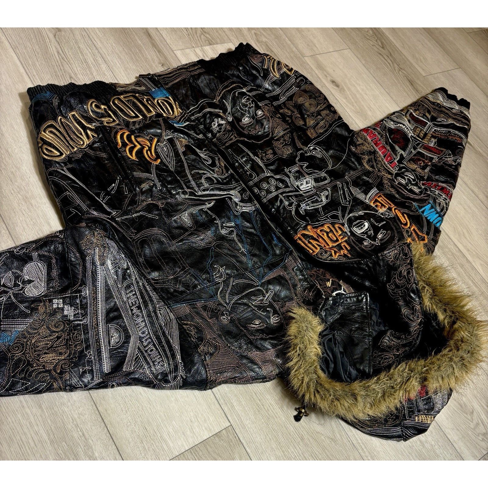 Other Scarface Leather Embroidered Fur Hood Jacket Black Y2K 5XL Size US XXL / EU 58 / 5 - 3 Thumbnail