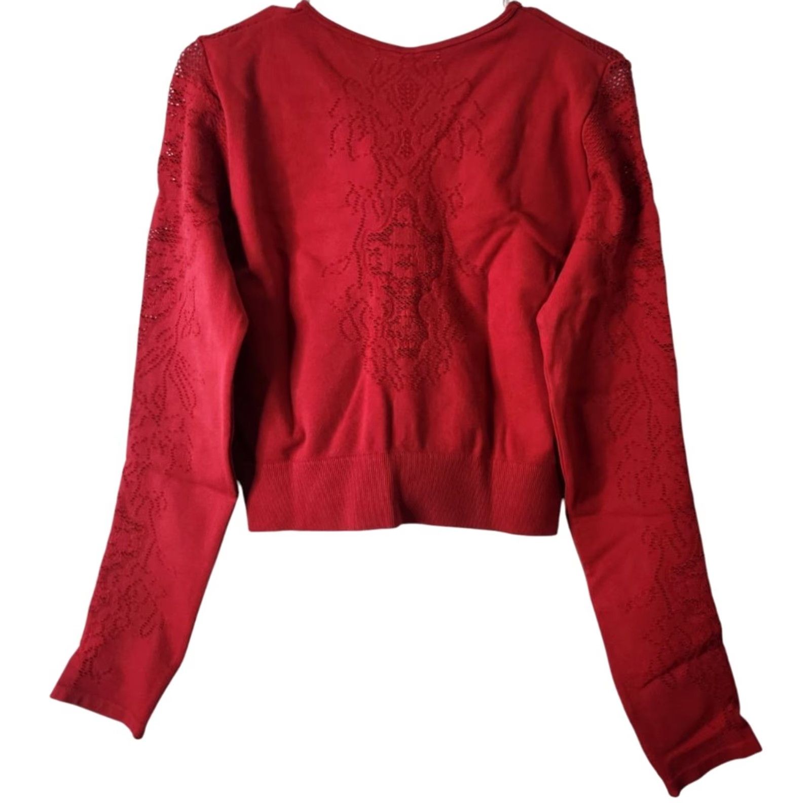 Fabletics Fabletics Womens XL Seamless Lace Long Sleeve Top Crop Shirt Deep Red Tee Size XL / US 12-14 / IT 48-50 - 2 Thumbnail