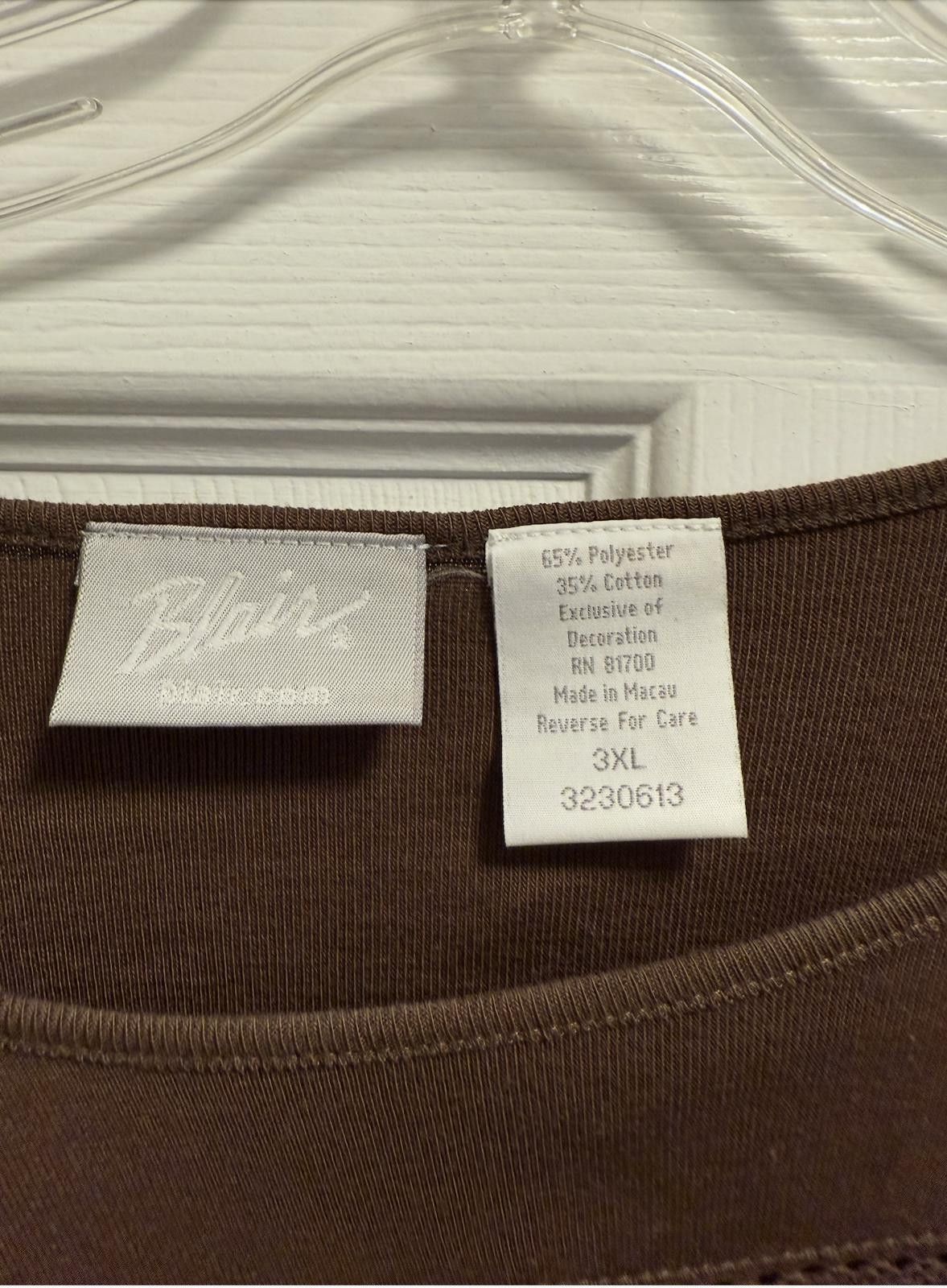 Blair Cozy Blair Plus 3XL Chocolate Brown Lace Yoke Top Blouse Size M / US 6-8 / IT 42-44 - 2 Thumbnail